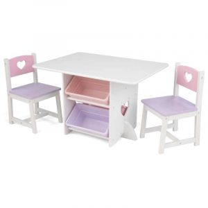 Tafel en 2 stoelen met hartjes en pastelkleurige bakken - 26913